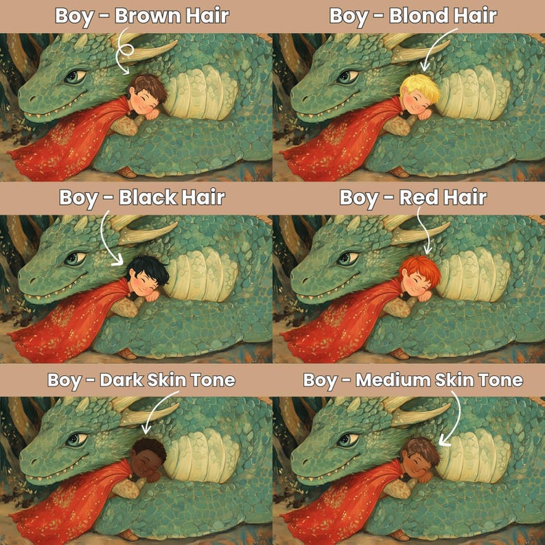Nursery Wall Art of Dragon and Child, Kids Room Decor, Fantasy Forest Storybook Print, Mythical Creature Art image 4