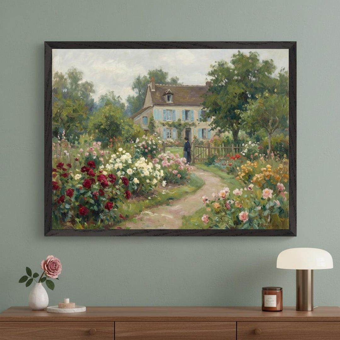Cottage Garden Impressionist Floral Wall Art, French Country Landscape ...