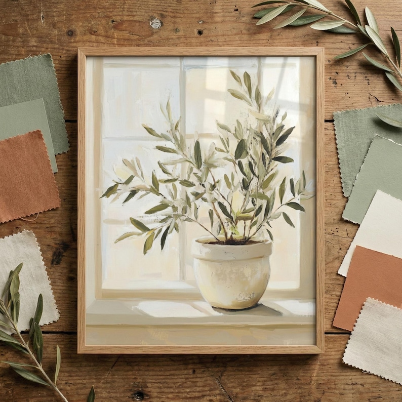 Olive Tree Botanical Watercolor Style Wall Art, Olive Branch Decor, Mediterranean Home Decor, Minimalist Plant Print, Farmhouse Kitchen Art image 6
