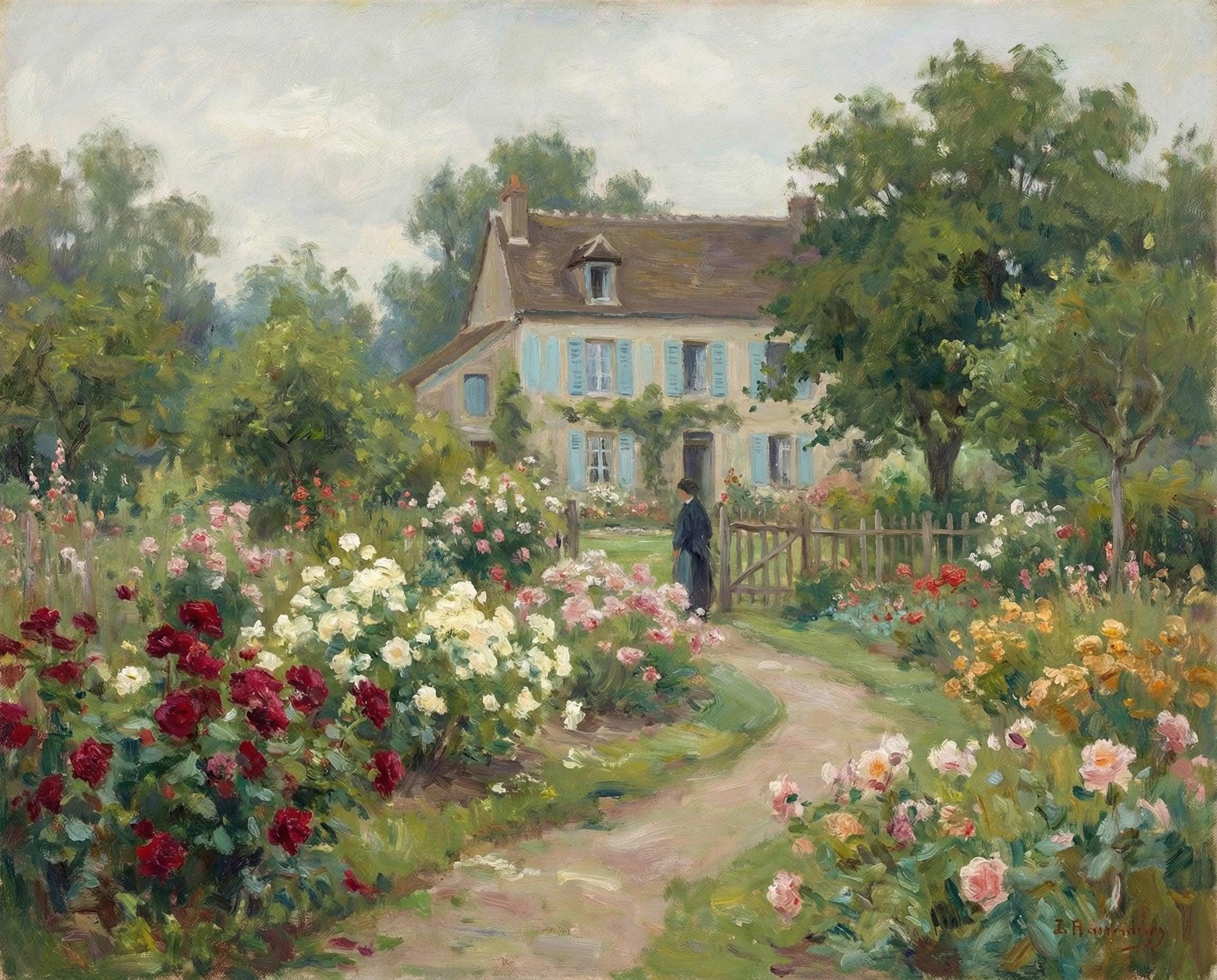 Cottage Garden Impressionist Floral Wall Art, French Country Landscape ...