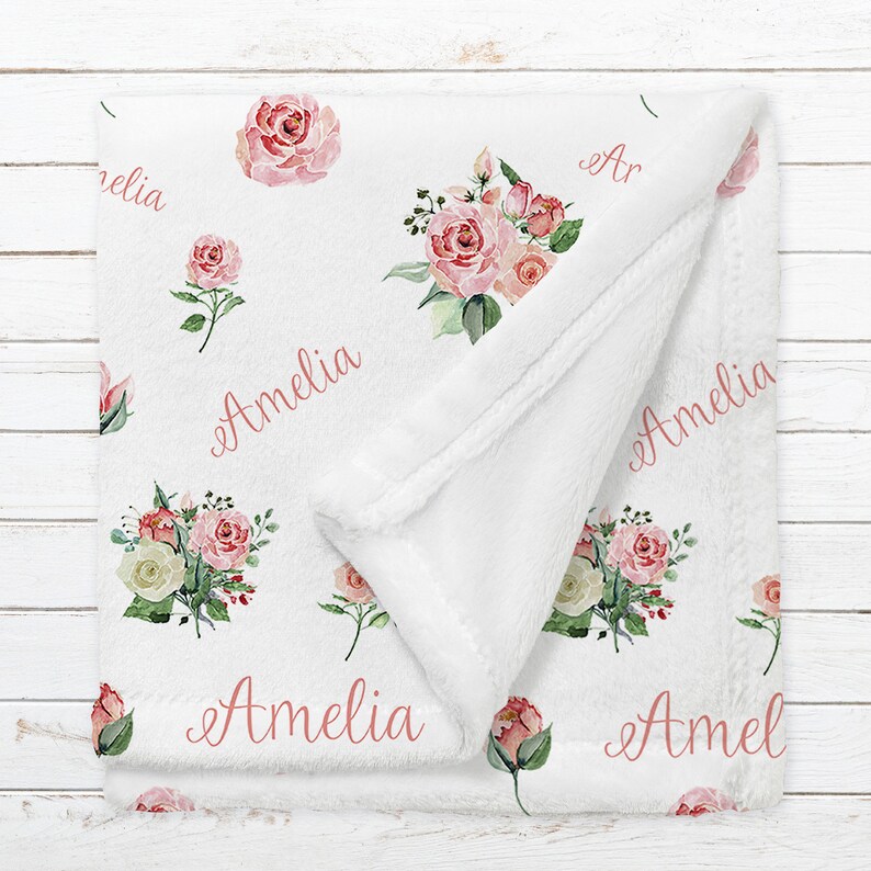 Personalized Flowers Baby Blanket. Minky Name Blanket for Kids Etsy