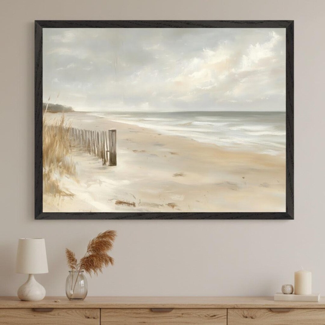 Coastal Landscape Serene Beach Wall Art, Neutral Seascape Print, Ocean ...