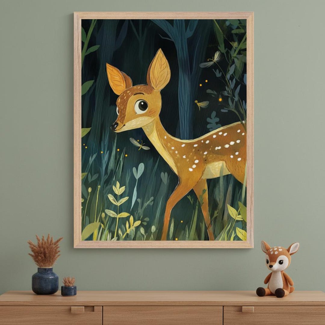 Fawn Woodland Nursery Art Wall, Baby Deer Forest Print, Whimsical ...