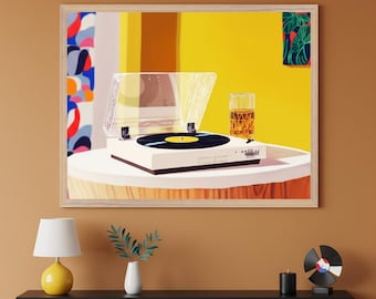 Record Player Retro Minimalist Wall Art, Vintage Vinyl Music Decor, Mid Century Modern Art, Music Lover Gift, Colorful Retro Home Decor