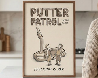 Oversized Golf Putter Whimsical Illustration Wall Art, Vintage