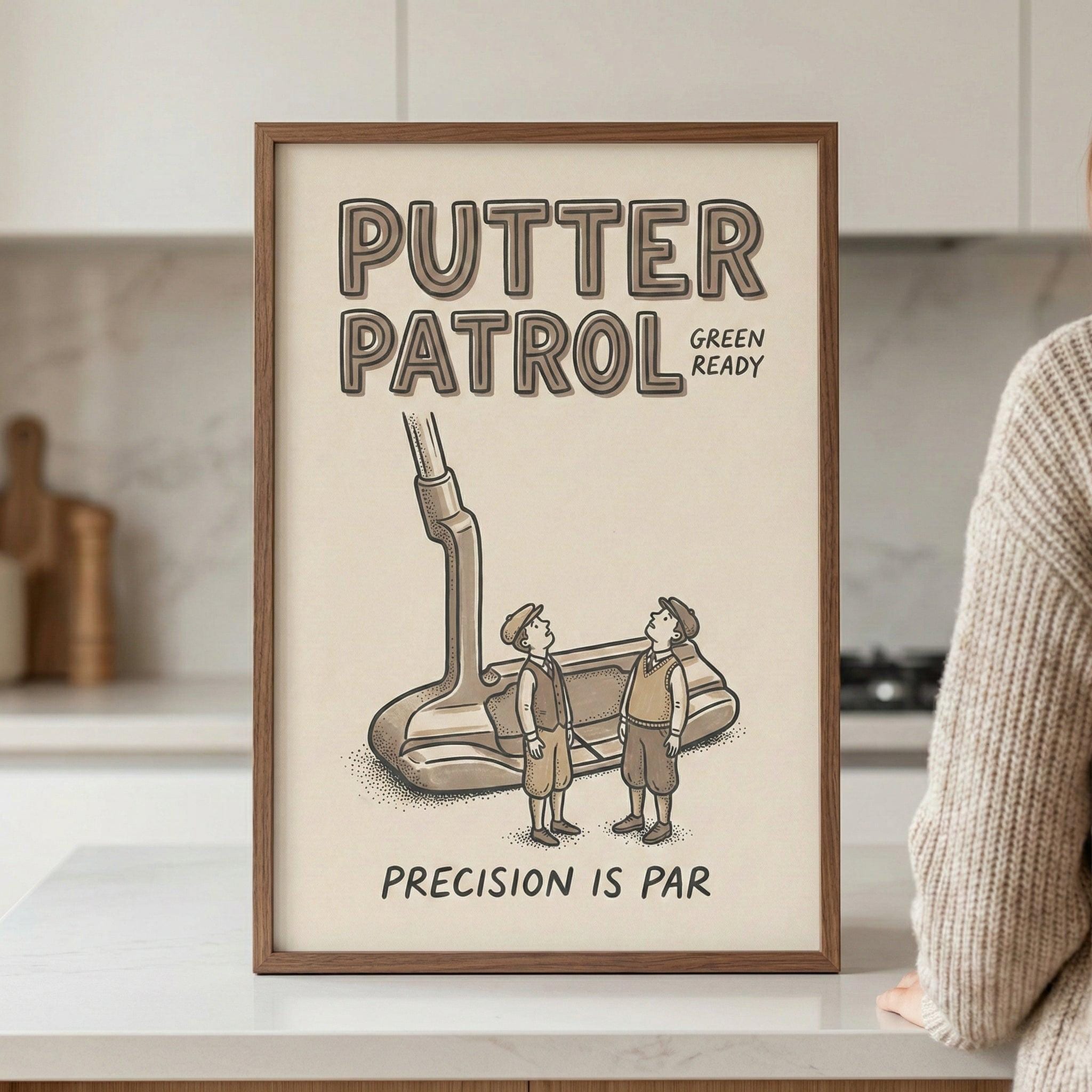 Oversized Golf Putter Whimsical Illustration Wall Art, Vintage