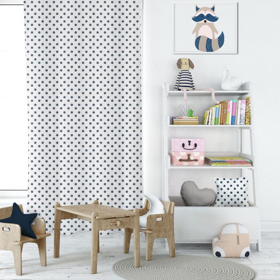 Polka Dot White Navy Playroom Curtains Kids Room Curtains Etsy