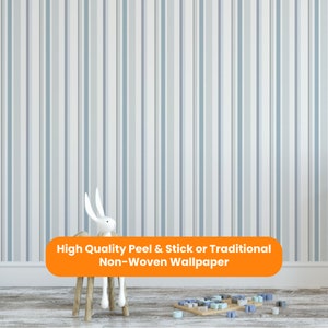 Blue Stripes Wallpaper Peel & Stick Removable Self Adhesive or Traditional NonWoven, Wallpaper Kids Room, Wallpaper Nursery and Playroom