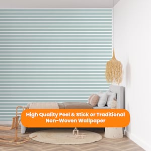 Minty Stripes Wallpaper Peel & Stick Removable Self Adhesive or Traditional NonWoven, Wallpaper Kids Room, Wallpaper Nursery and Playroom