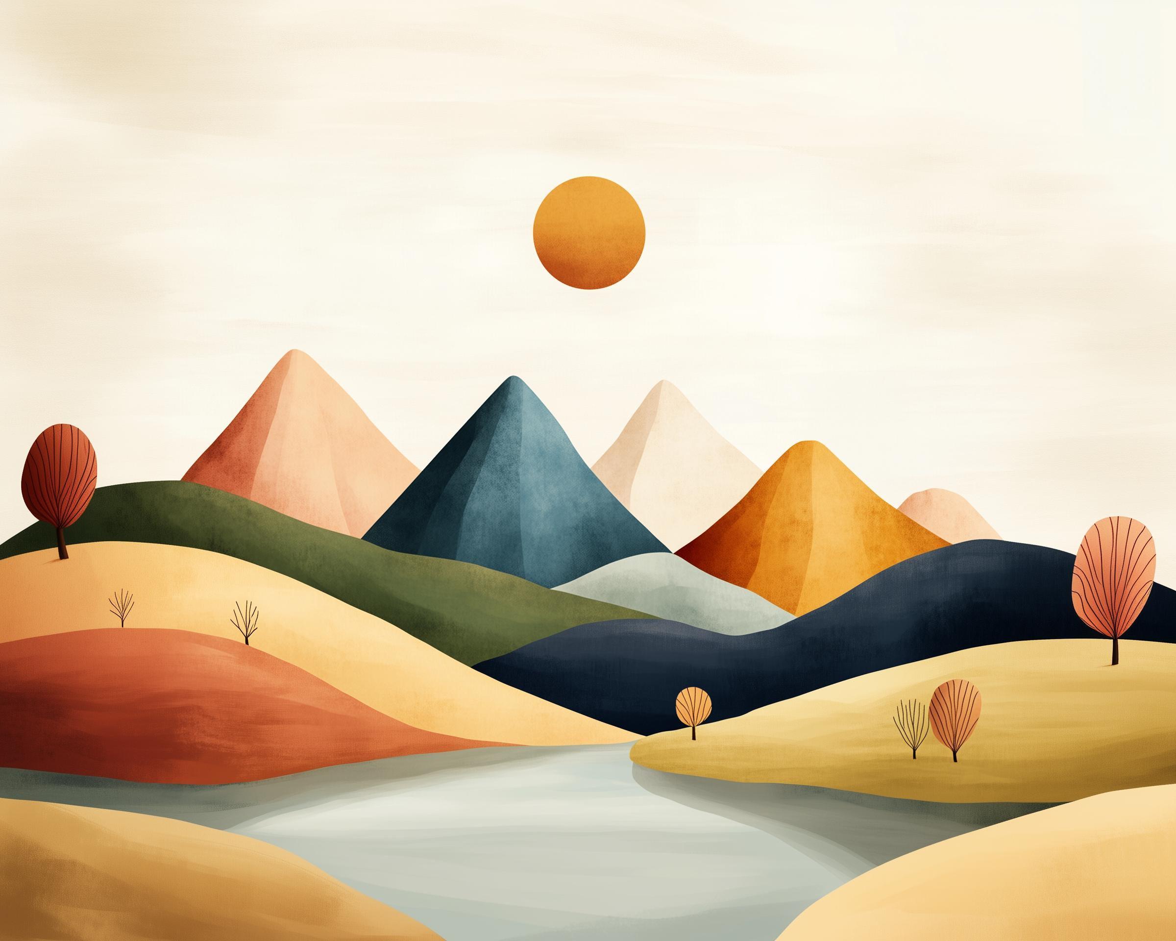 Mountain Landscape Minimalist Watercolor Wall Art, boho nursery