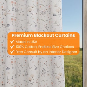Blackout Curtains Nursery, Flower Design, Floral Curtains for Kids’ Bedroom and Playroom | Custom Size Black Out Drapes, Girls Room Decor