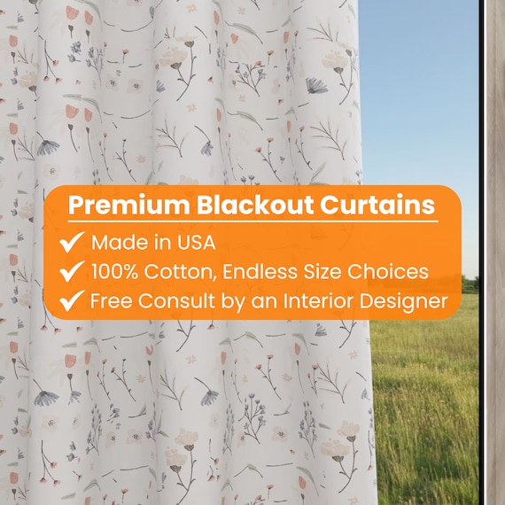 Blackout Curtains Nursery, Flower Design, Floral Curtains for Kids