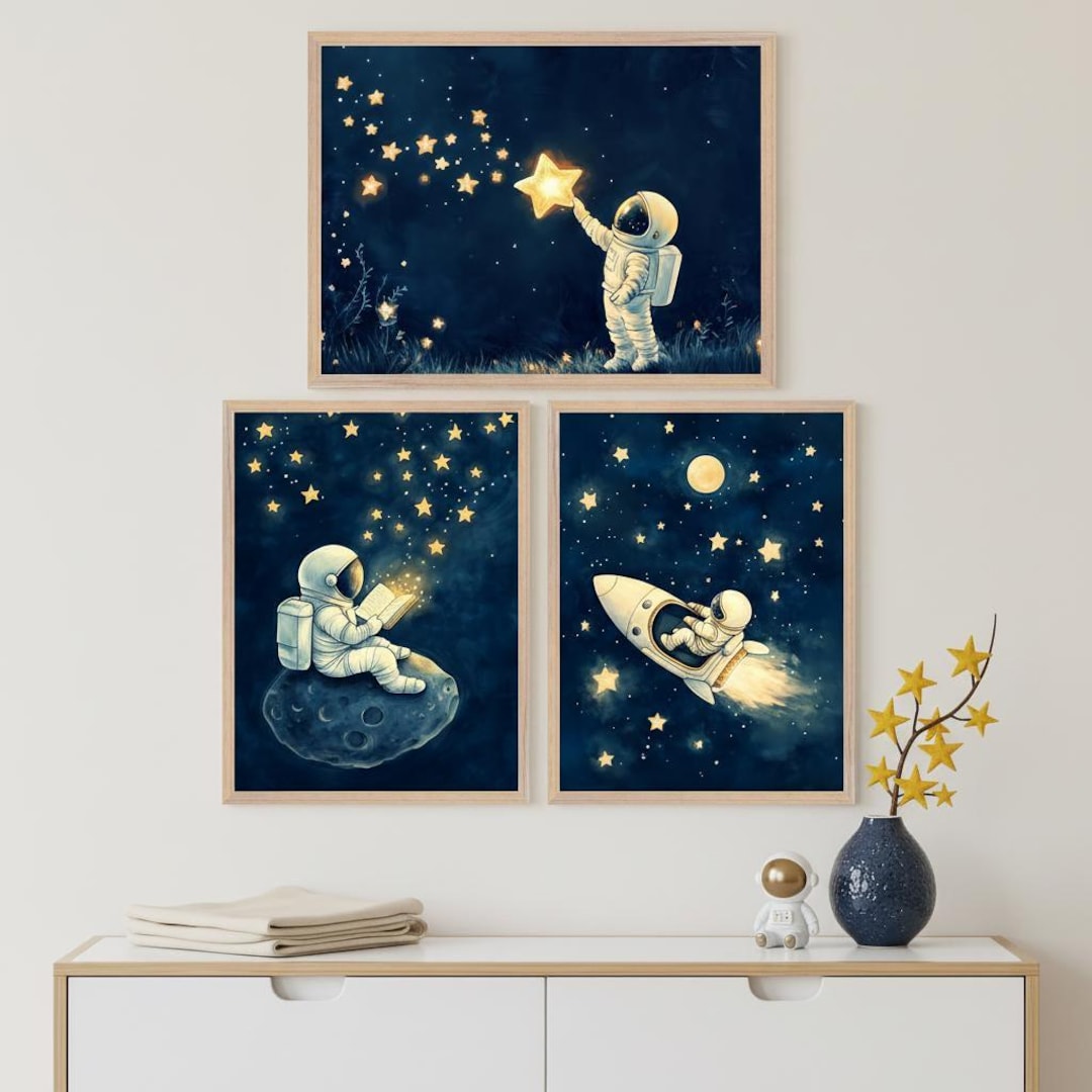 Astronaut Kids Room Wall Art Set of 3, Outer Space Nursery Decor ...