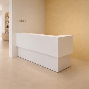 Custom L-Shape Reception Desk | Modern LED Front Counter