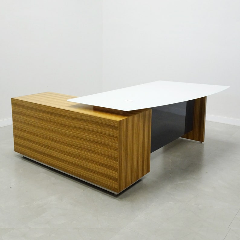 Avenue L Shape Executive Desk With Credenza and Curved Glass Etsy