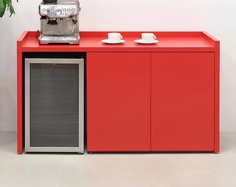 Custom Modern Beverage Server Station, Wine and Liquor Storage Cabinet, Breakroom, Waiting Room and Lobby Coffee Station