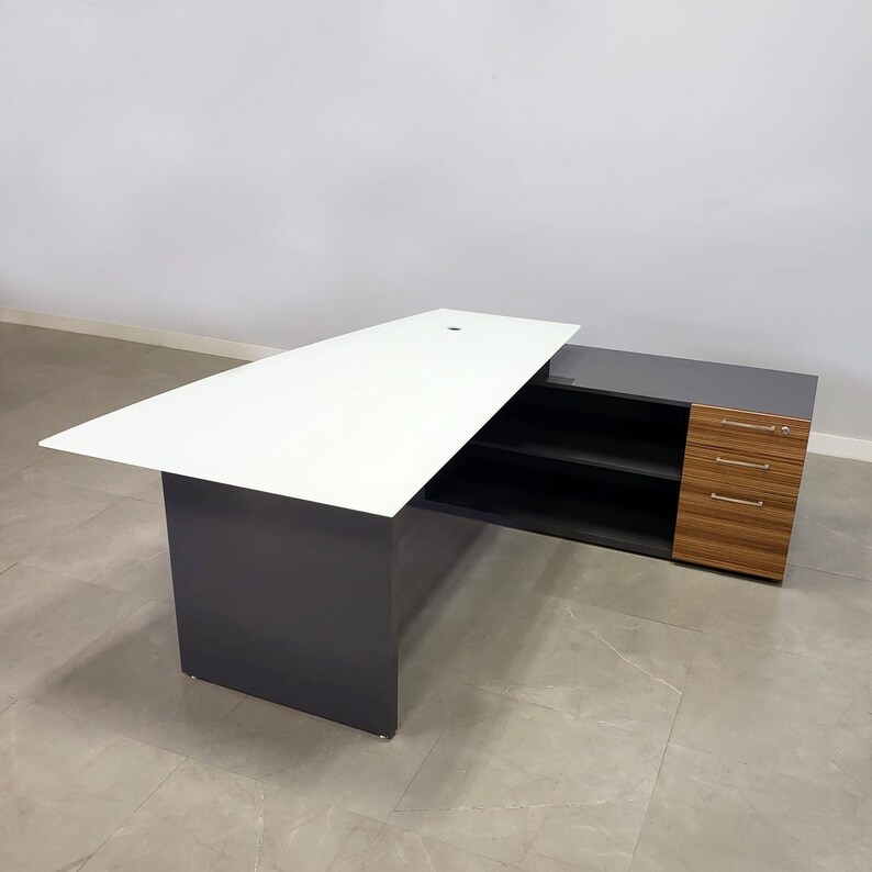 Avenue L Shape Executive Desk with Credenza and Curved Glass | Etsy