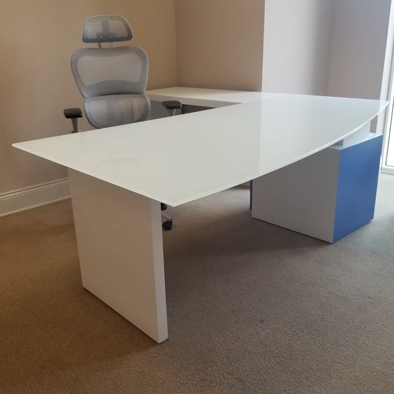 Avenue L Shape Executive Desk with Credenza and Curved Glass Etsy