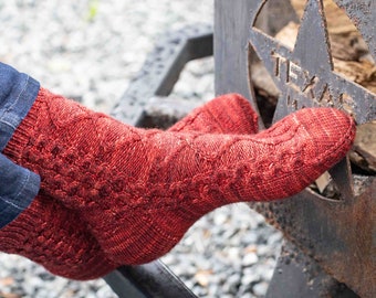 Knitting Pattern - Luckenbach Socks - Knee High Cabled Sock Pattern for Sock Yarn