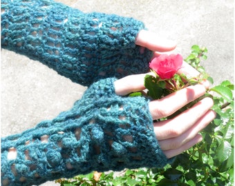 Digital Crochet Pattern Instant Download -- "Garden Trellis Fingerless Mittens"  pattern for fingering-weight/sock-weight yarn