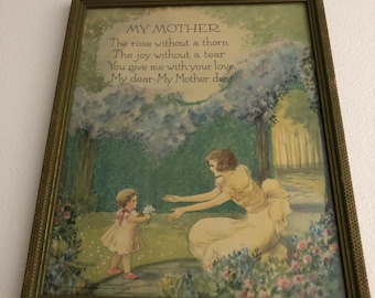 Mother\u2019s Day Poem Art Picture Gift Framed Mother Baby Daughter Floral Topiaries Cooper /& Mary ColdVintage Wall Art