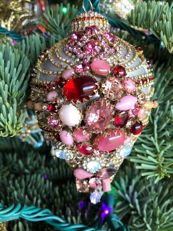 Jeweled Christmas Ornament Glass Vintage Jewelry Etsy