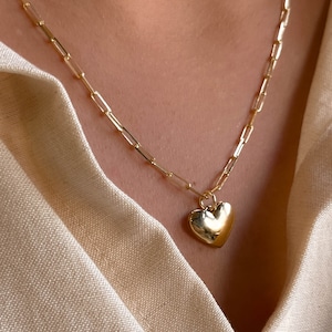 Dainty Heart Locket Necklace - 14k Gold Filled with Paper Clip Chain - Hanmade Coquette Jewelry Gift For Her, Gifts for Sister