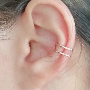 Zwei Band Ohrmanschette, Minimalist Knorpel Ohrringe, Zwei ausgekleidet niedliche Fake-Piercing mit schlichtem Design, Schmuck Einzigartiges Geburtstagsgeschenk