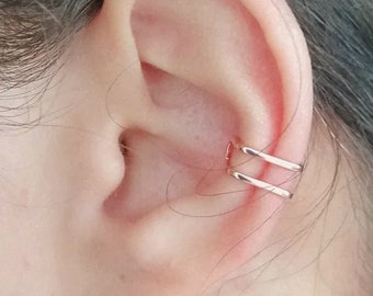 Two Band Ear Cuff, Minimalist Cartilage Earrings, Two Lined Cute Fake Piercing with Simple Design, Jewelry Unique Birthday Gift