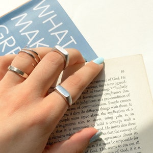 Oval Signet Ring • Chunky Silver Ring • Minimalist Flat Bar Ring • Signet Pinky Ring • Ethical Jewelry gift For Her