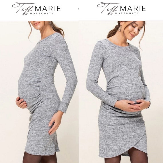 Grey Maternity Dress / Long Sleeve 