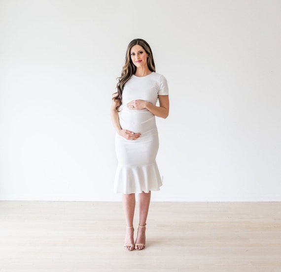 White Maternity Dress / Elegant Flare 