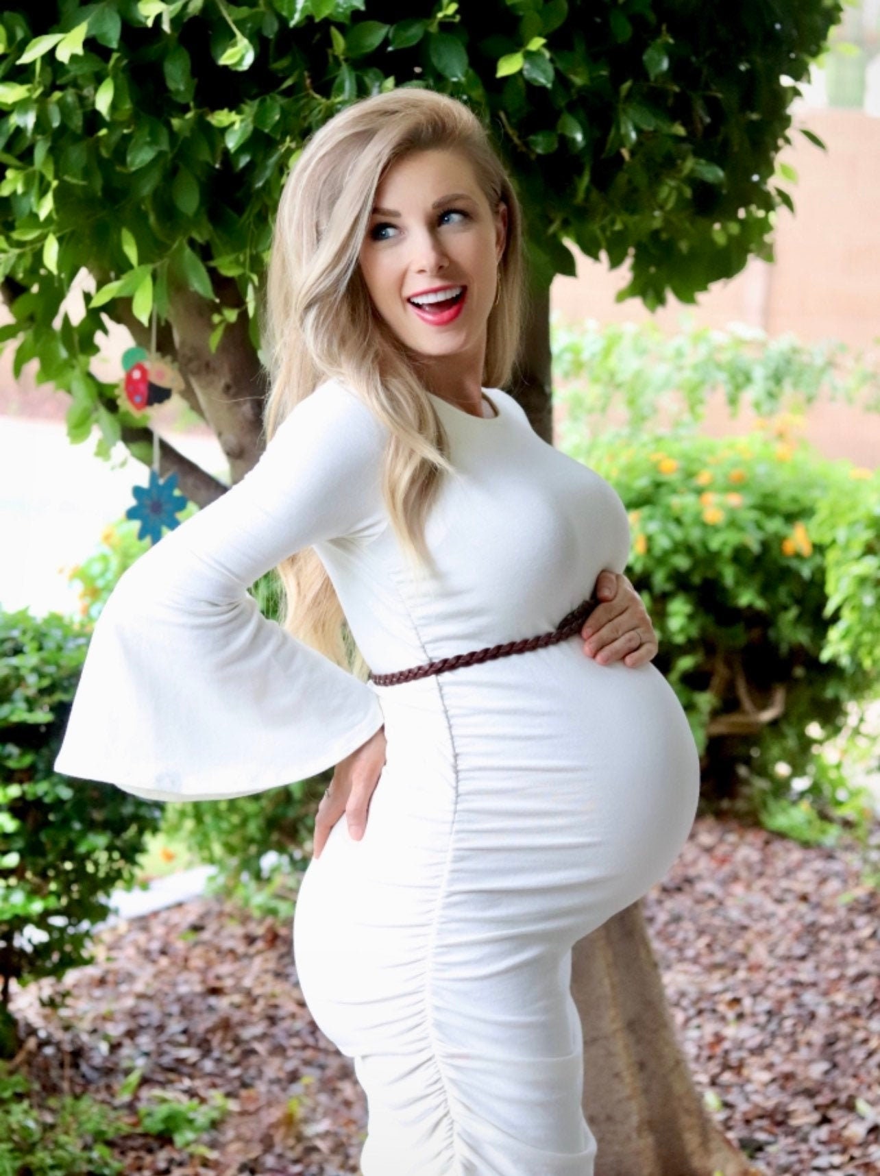 White Maternity Dress 2 Colors Bell 