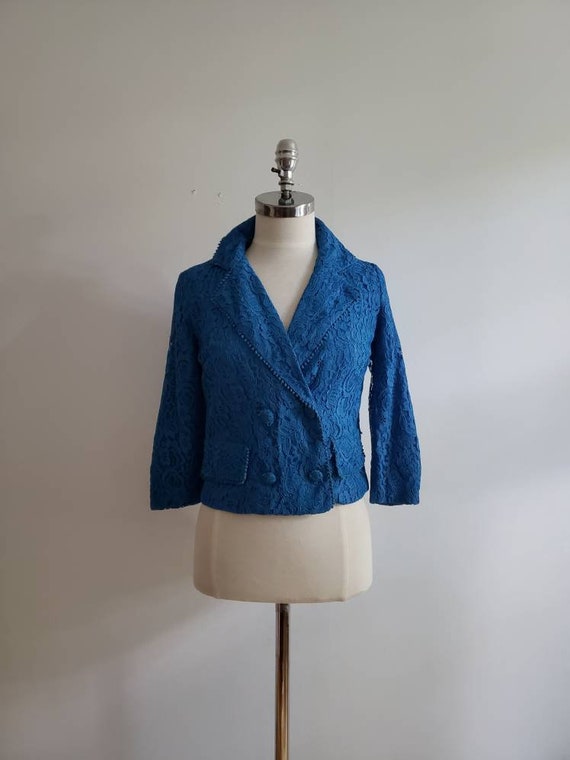 Vintage 60s, 1960s cobalt blue lace short two pan… - image 2