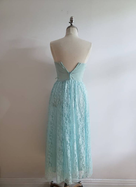 Vintage 80s, 1980s light mint strapless dress wit… - image 7