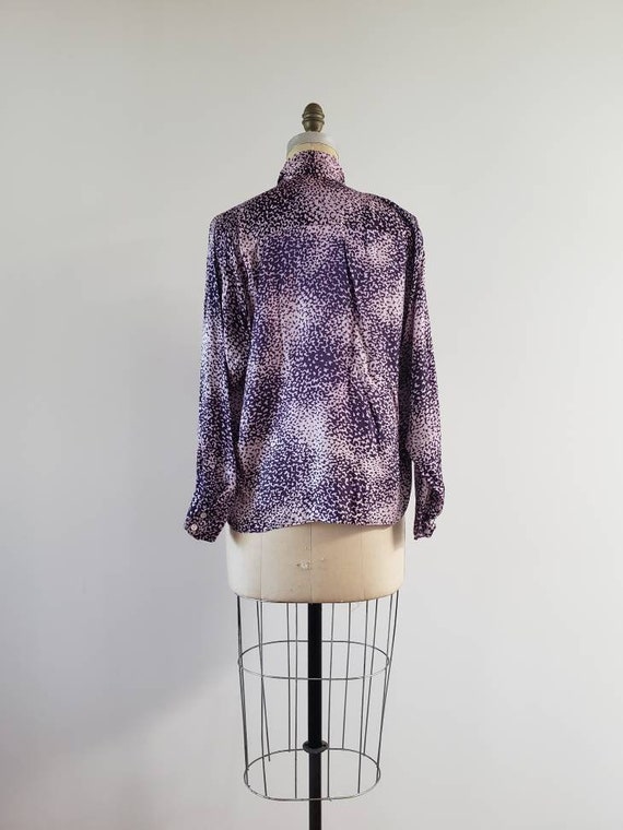 Vintage 1970s purple long sleeve pussy bow button… - image 6