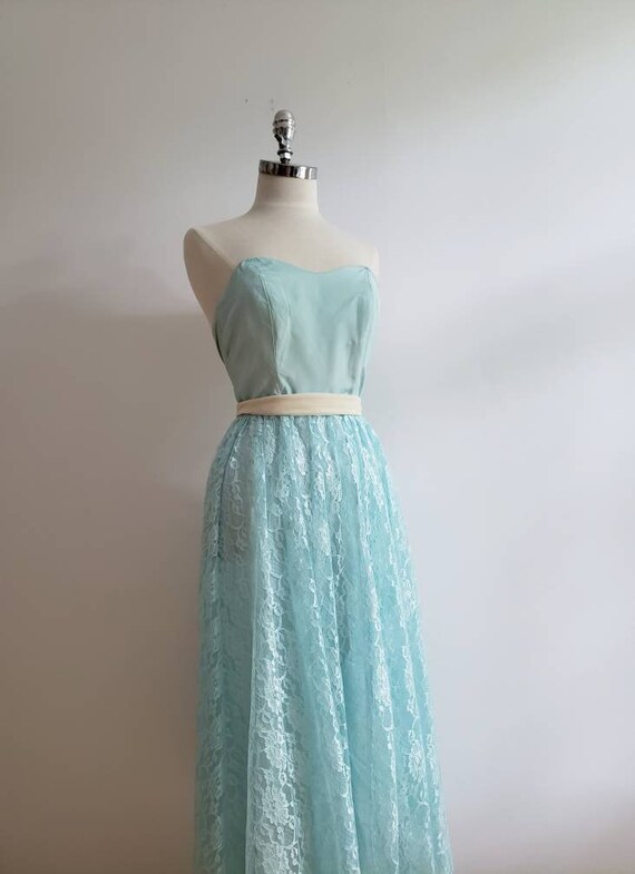 Vintage 80s, 1980s light mint strapless dress wit… - image 4