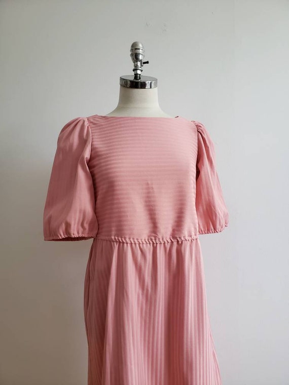 Vintage 80s, 1980s dusty pink a-line dress with p… - image 4