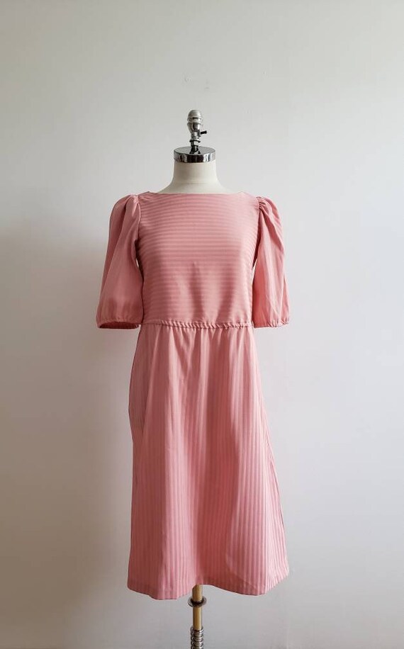 Vintage 80s, 1980s dusty pink a-line dress with p… - image 2