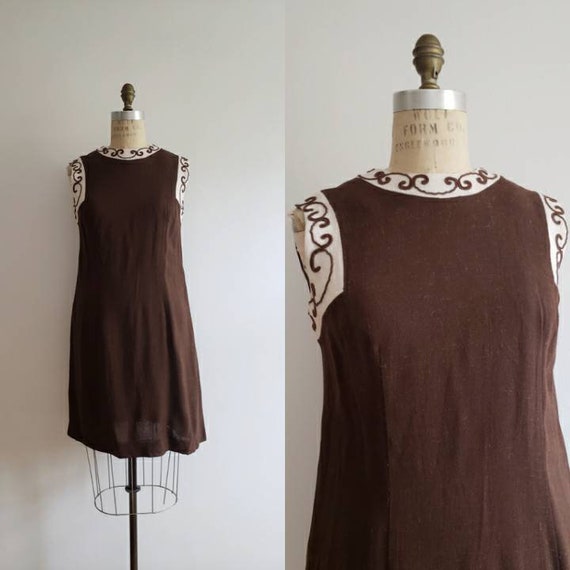 Vintage 60s, 1960s chocolate brown and cream slee… - image 1