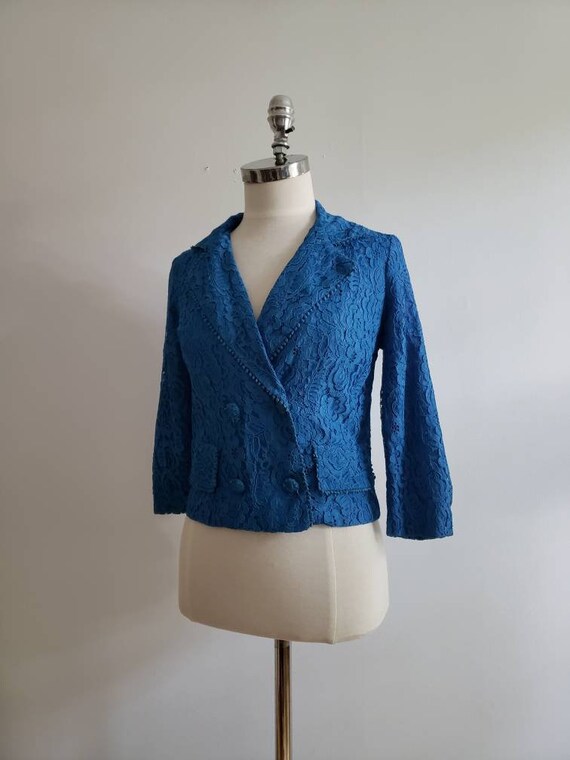 Vintage 60s, 1960s cobalt blue lace short two pan… - image 6