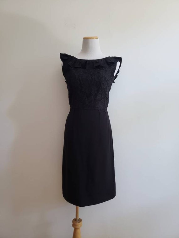 Vintage 50s, 1950s jet black cocktail wiggle dres… - image 2