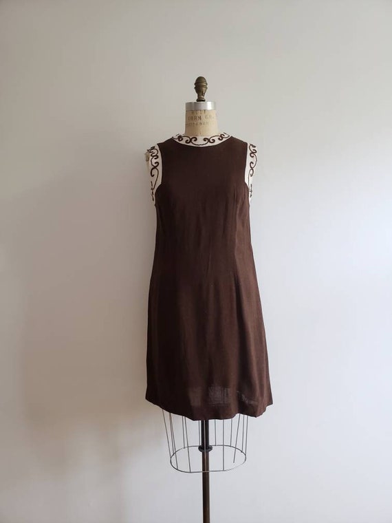 Vintage 60s, 1960s chocolate brown and cream slee… - image 2