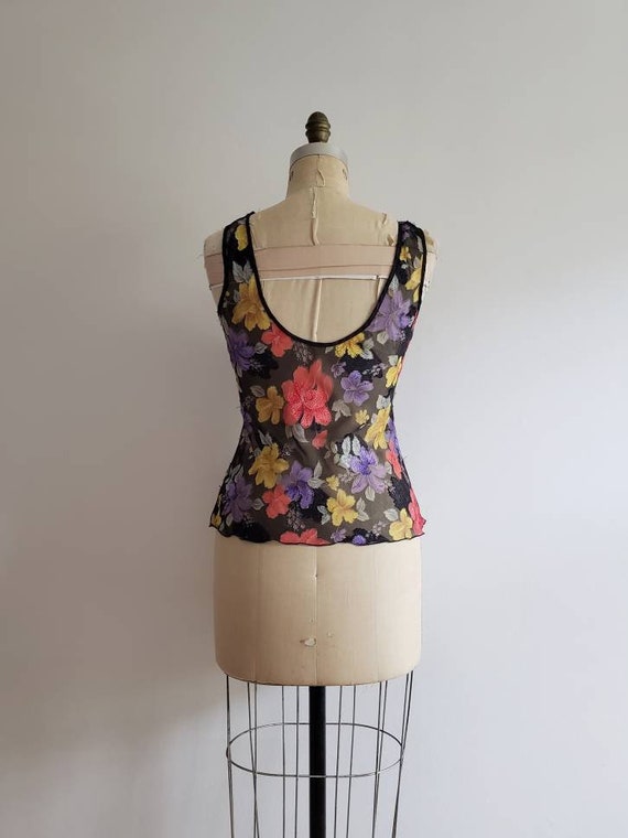 Vintage 90s, 1990s sleeveless sheer floral embroi… - image 6