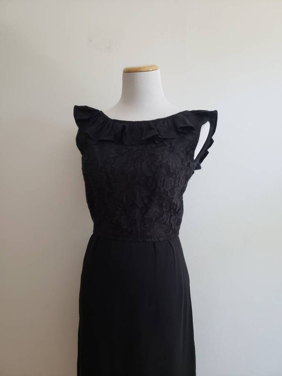 Vintage 50s, 1950s jet black cocktail wiggle dres… - image 5