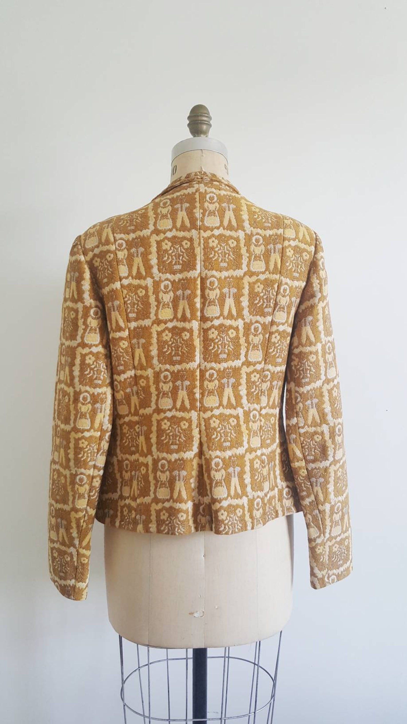 Vintage 70s 1970s Yellow Mustard and White Printed Open - Etsy