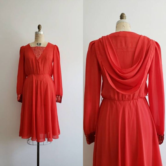 Vintage 70s, 1970s tomato red long sleeve fit and… - image 1