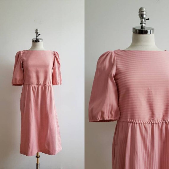 Vintage 80s, 1980s dusty pink a-line dress with p… - image 1