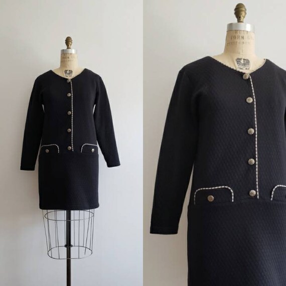 Vintage 90s, 1990s black quilted button up dress w