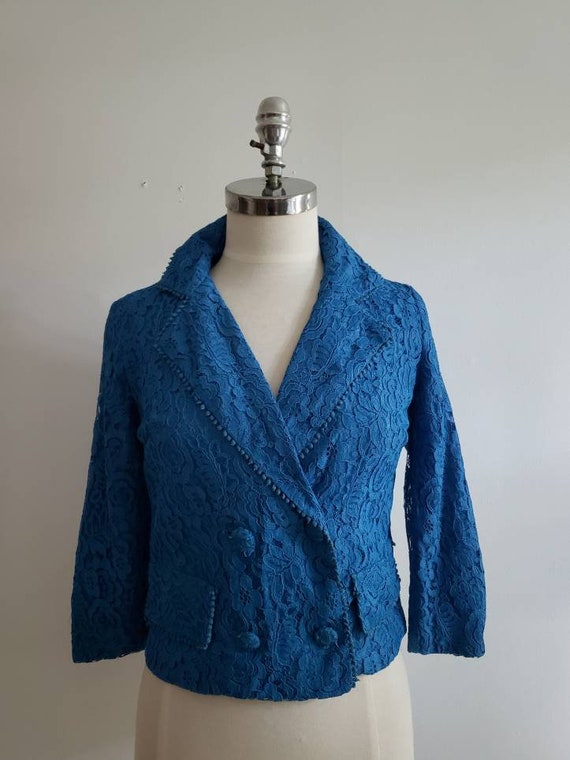 Vintage 60s, 1960s cobalt blue lace short two pan… - image 3